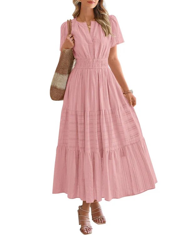 Nora™ | V-Neck Smocked Waist Tiered Maxi Dress