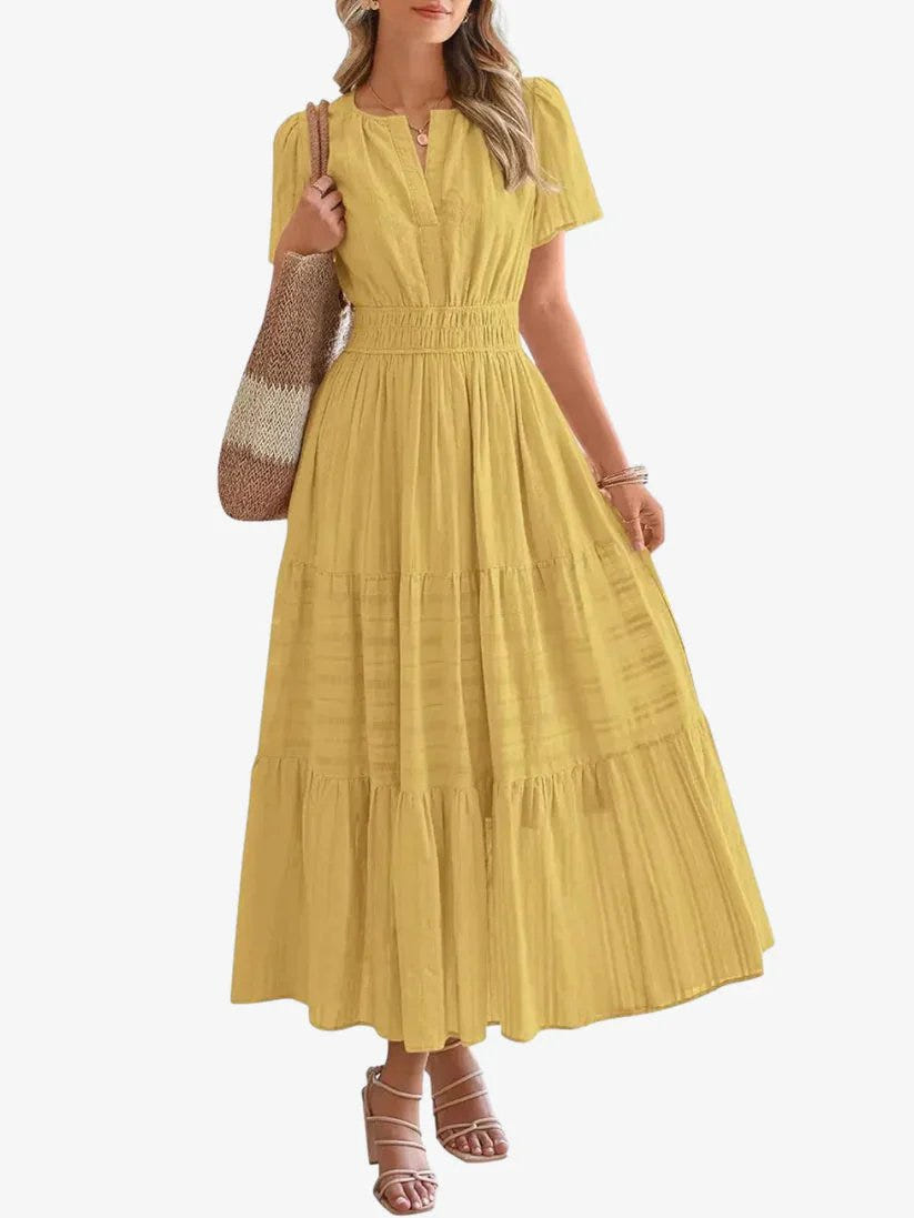 Nora | V-Neck Smocked Waist Tiered Maxi Dress