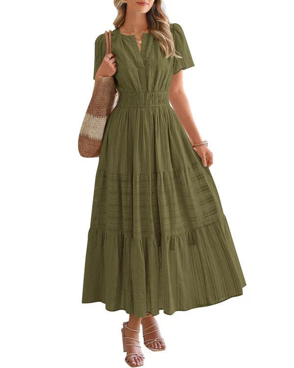 Nora | V-Neck Smocked Waist Tiered Maxi Dress