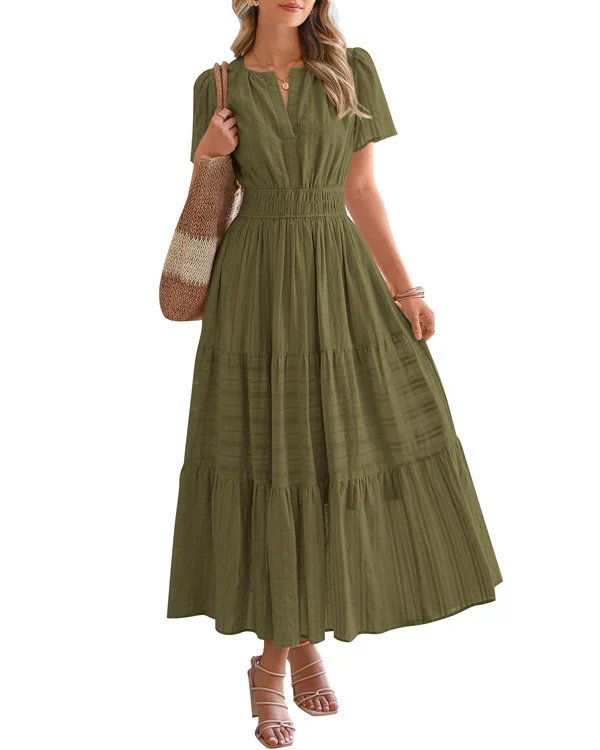 Nora™ | V-Neck Smocked Waist Tiered Maxi Dress