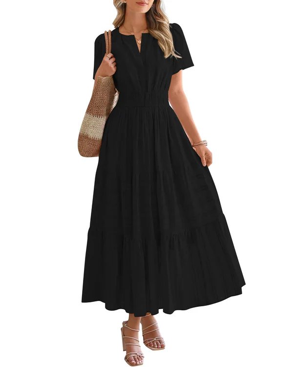 Nora™ | V-Neck Smocked Waist Tiered Maxi Dress