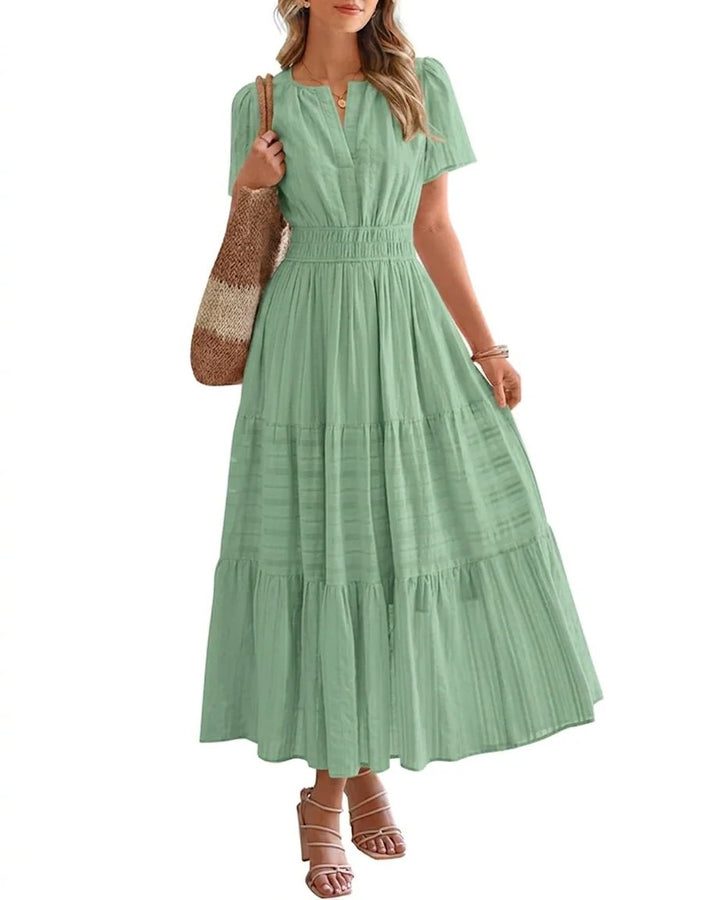 Nora™ | V-Neck Smocked Waist Tiered Maxi Dress
