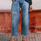 Aberjean | Vaqueros rectos cortos de estilo retro