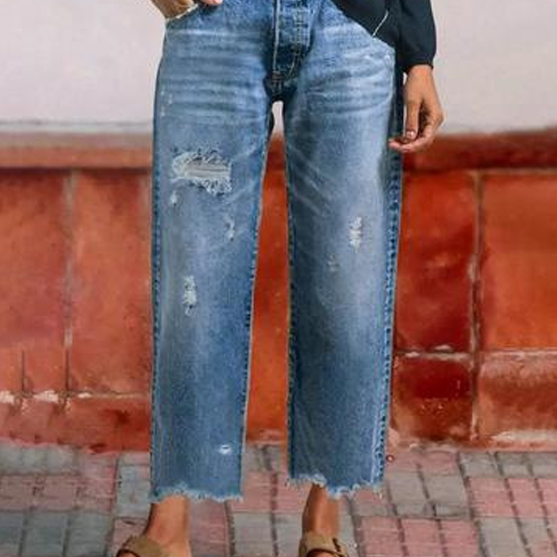 Aberjean | Vaqueros rectos cortos de estilo retro