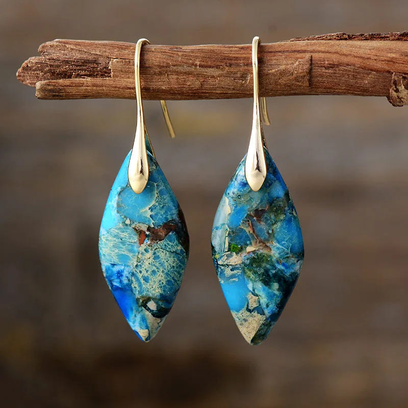 Brincos de gota com jaspe terroso de pedra natural