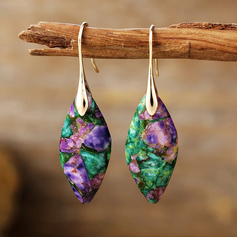 Brincos de gota com jaspe terroso de pedra natural