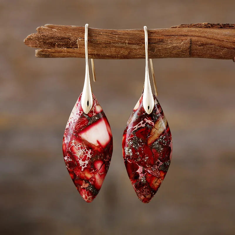 Brincos de gota com jaspe terroso de pedra natural