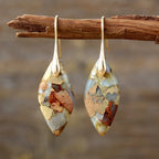 Boucles d'oreilles pendantes en jaspe naturel aux tons terreux