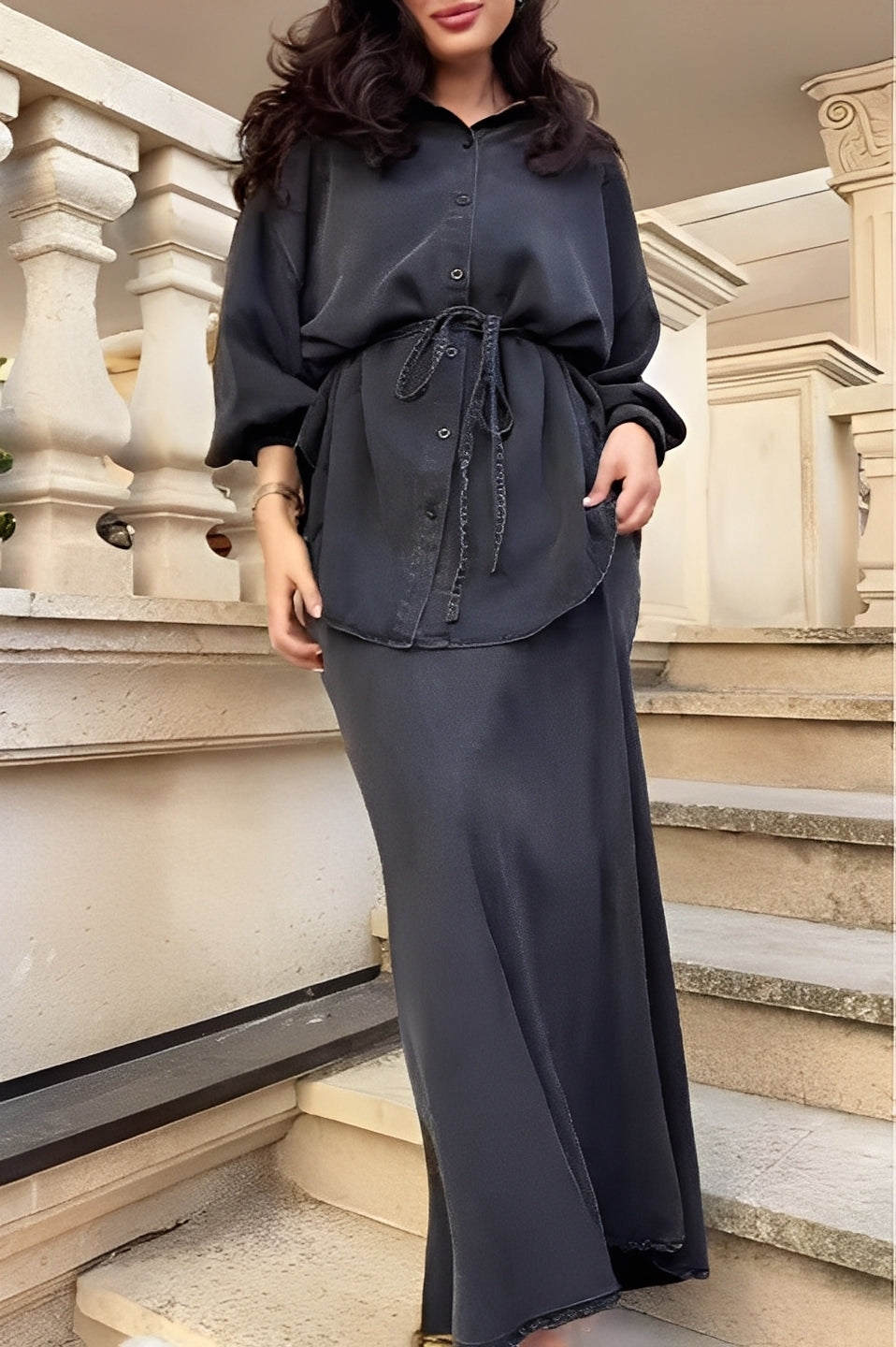 Conjunto Samantha de Camisa con Cordón y Falda