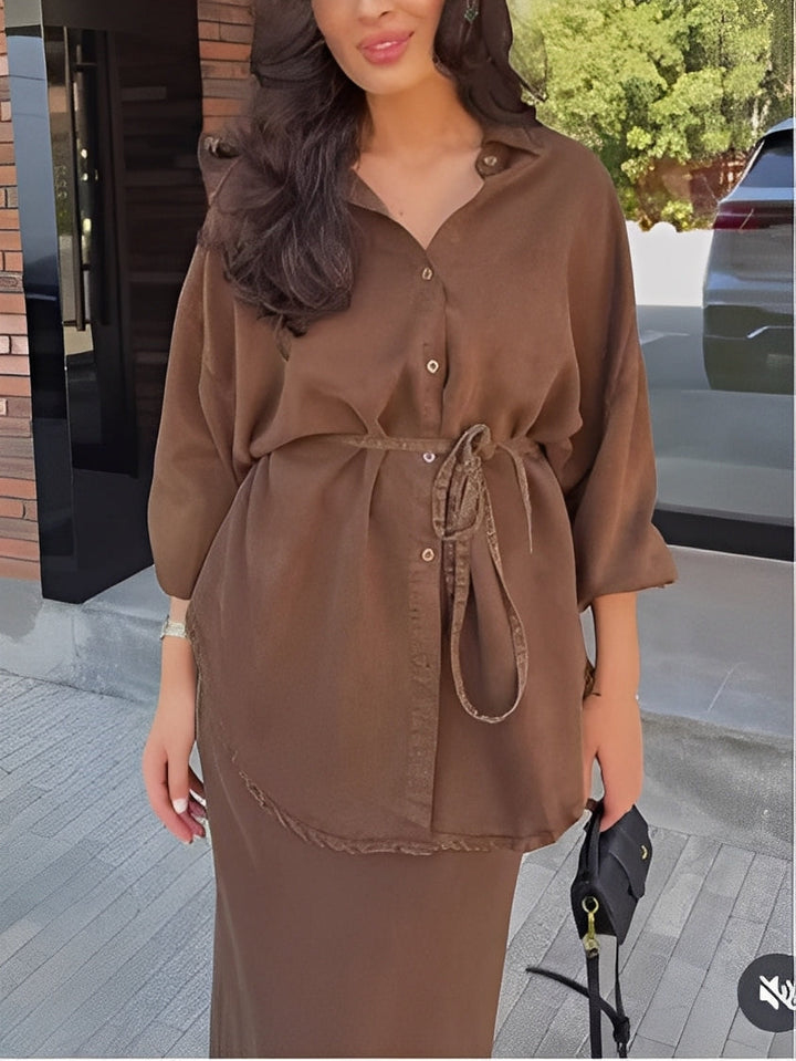 Conjunto Samantha de Camisa con Cordón y Falda