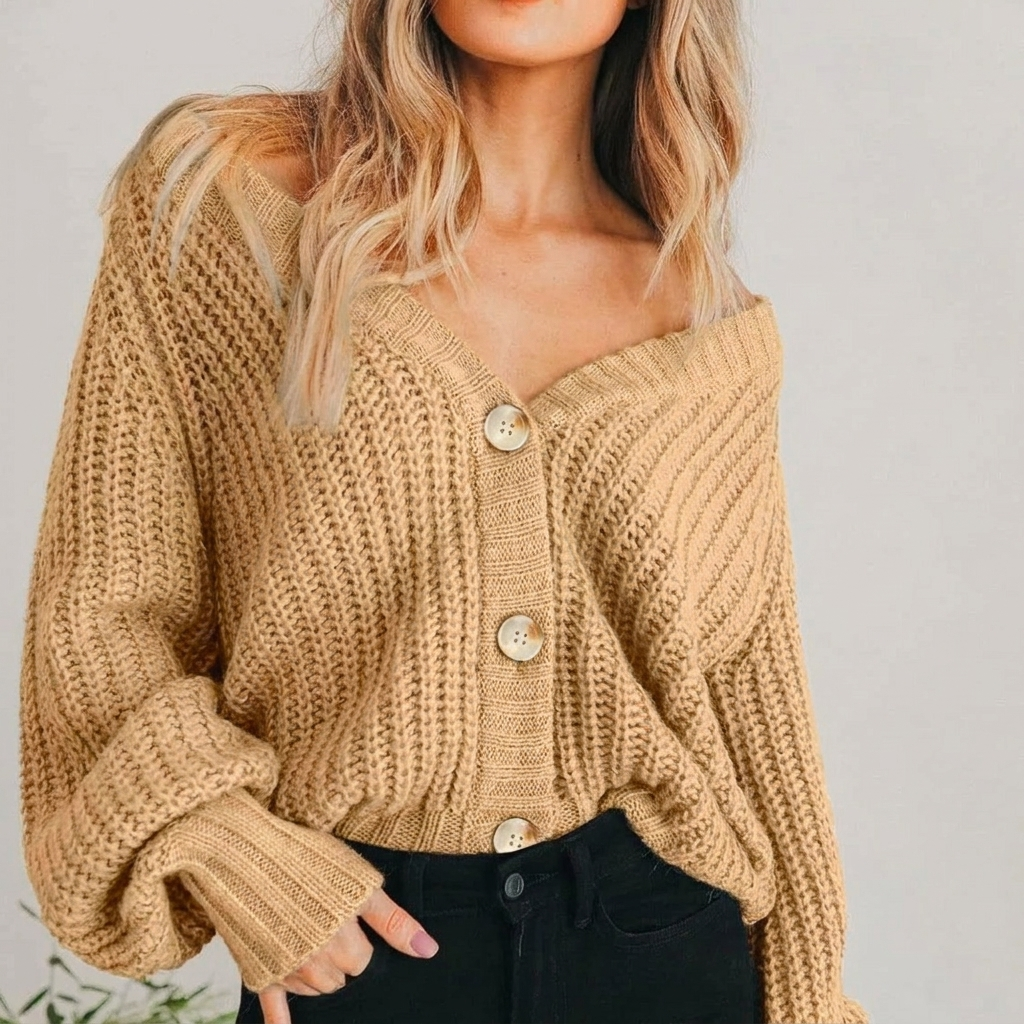 Ottoline | Women Balloon Sleeve Chunky Knit Cardigan