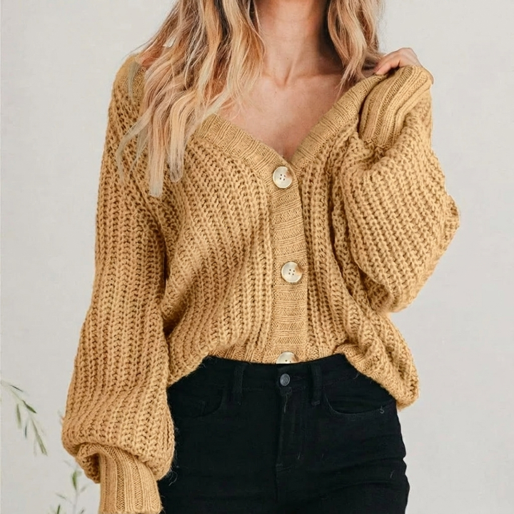 Ottoline | Women Balloon Sleeve Chunky Knit Cardigan
