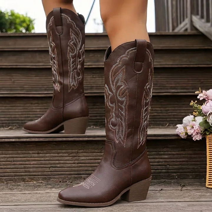 Georgia | Women Western Embroidered Block Heel Boots